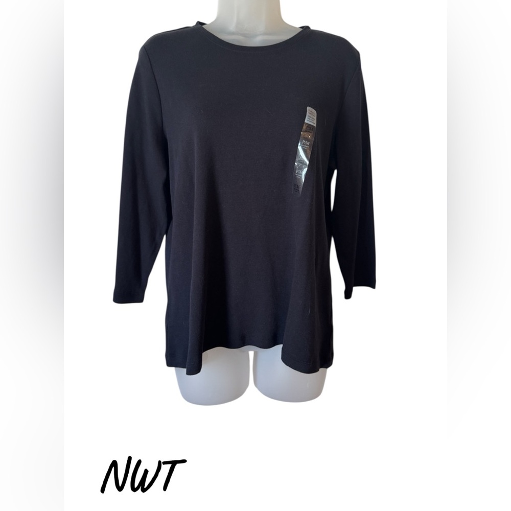 NWT KIM ROGERS BLACK PERFECTLY SOFT EASY CARE TEE   MEDIUM/PETITE   #9